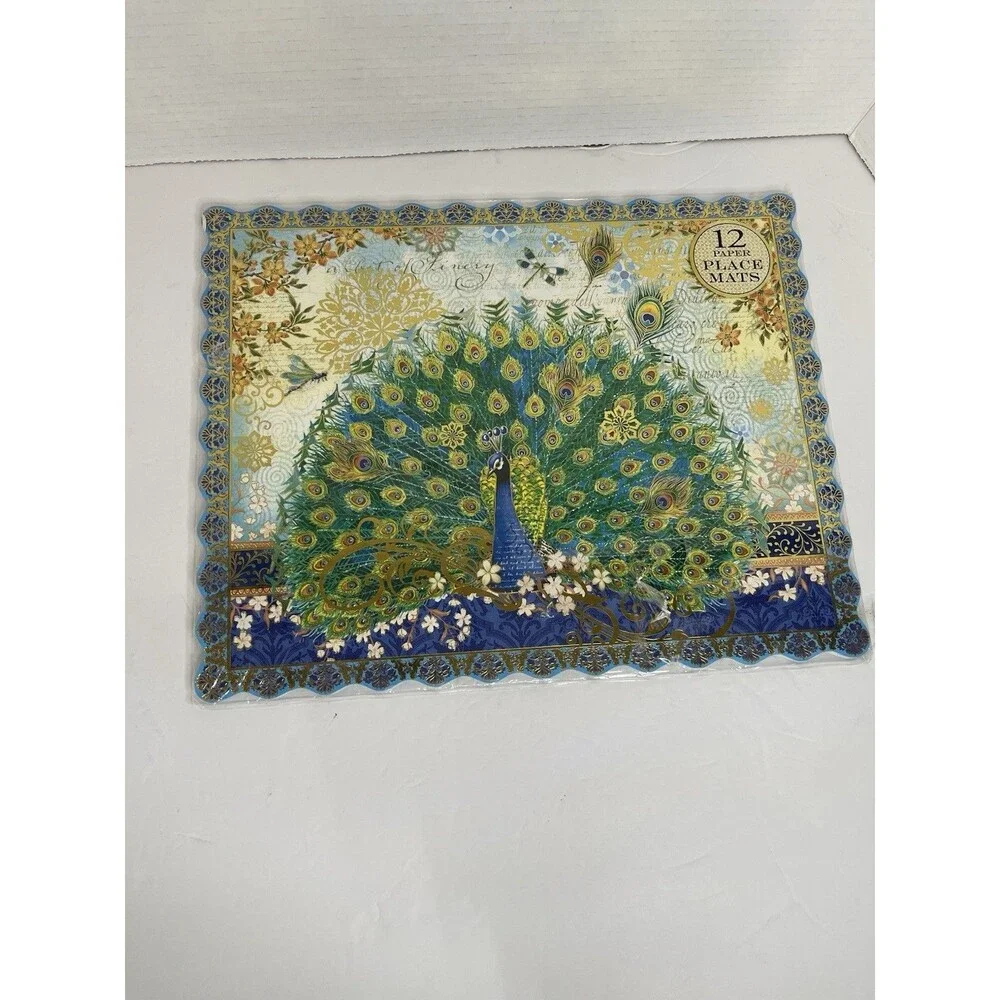 Peacock Die-Cut Gold Foil Paper Placemats 14X11